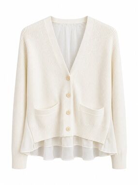 Sacai Ivory Hybrid Knit Cardigan & Chiffon Layered Top Size XS (Fits S)